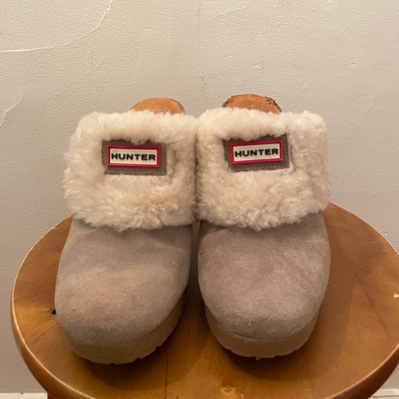 HUNTER Bruson Suede Leather Sheepskin Y2K Mules - Picture 5 of 7